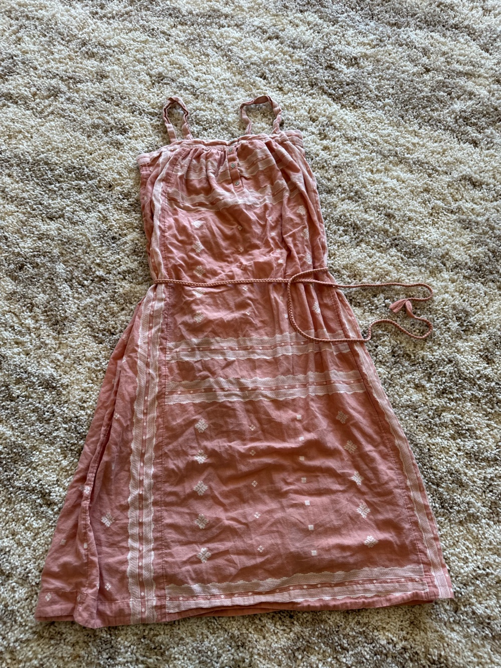 Lucky Brand Dusty Rose Embroidered Tie-Waist Sundress
